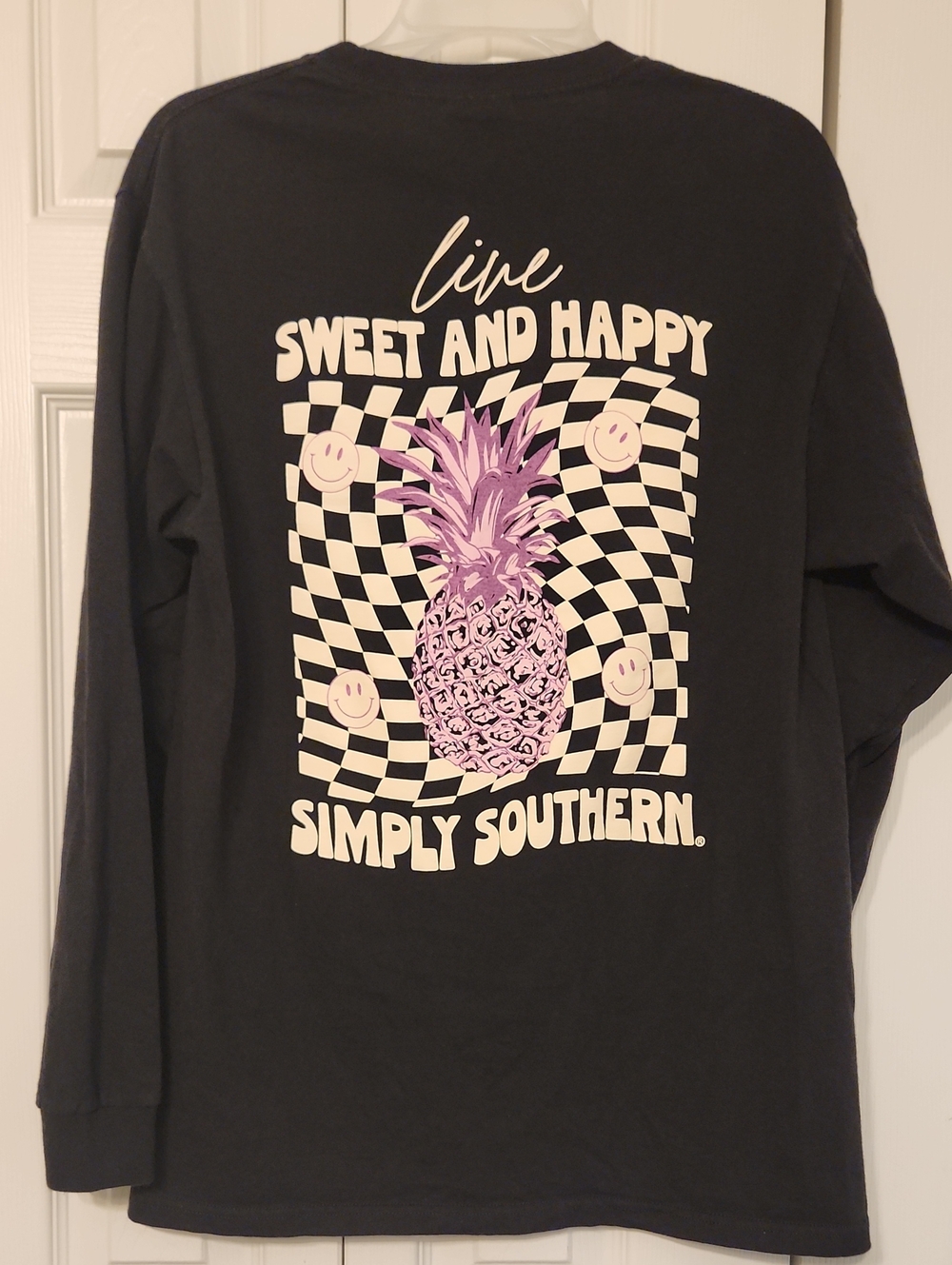 Simply Southern "Live Sweet and Happy" Pink Pineapple And Smiley Face Shirt